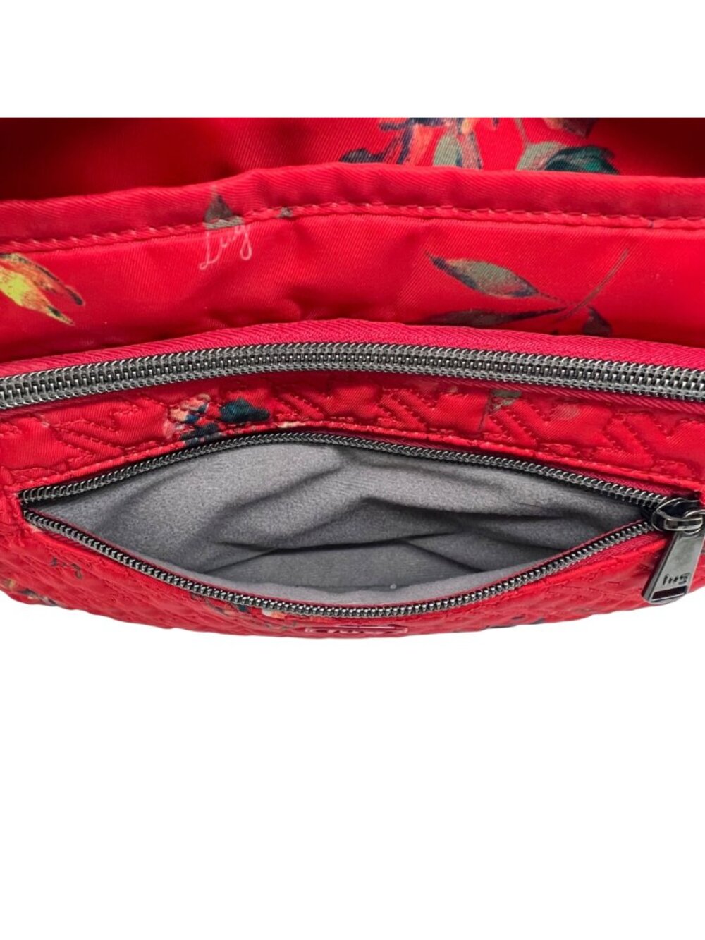 Lug Shimmy Crossbody Bag Adjustable Strap Red Floral Quilted Polyester Key Strap - Picture 15 of 16